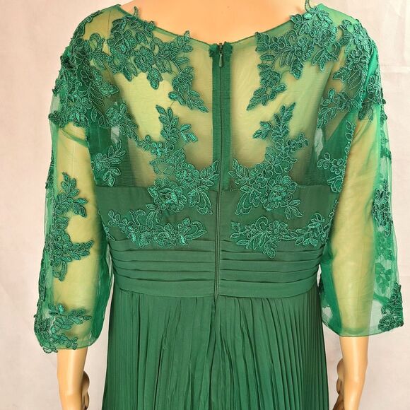 New Mother of the Bride (16) Dark Green Embroidered & Chiffon Pleated Midi Dress - Picture 6 of 8